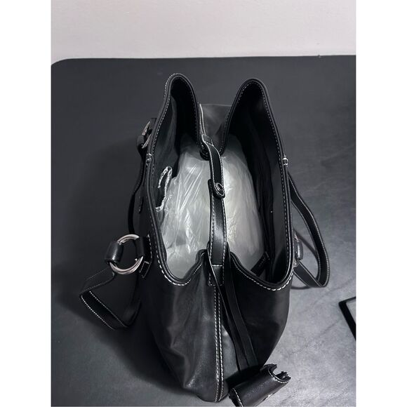 Liz Claiborne Black Large Shoulder Bag Handbag Purse & Glass Case - Picture 3 of 14